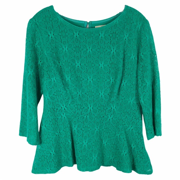 Anthropologie•Moulinette Soeurs•Green Lace Peplum Blouse•Sz 4 - Picture 2 of 10